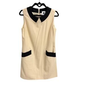 Lisa Perry Wool Blend Sleeveless Mini Dress Neutral Cream and Black Womens 6